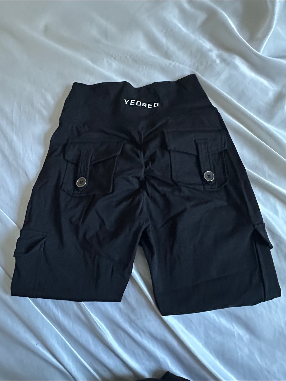 High-Waist Black Cargo Cycling Shorts